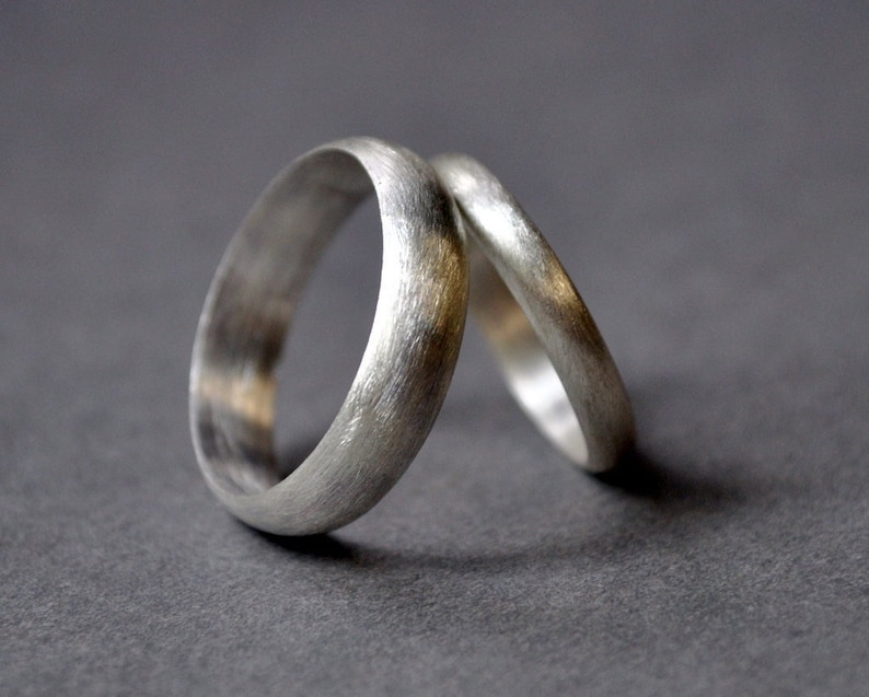 Classic Sterling Silver Wedding Band Set. 5mm & 3mm. Brushed Matte Finish. Handmade in Australia from recycled sterling silver. image 1