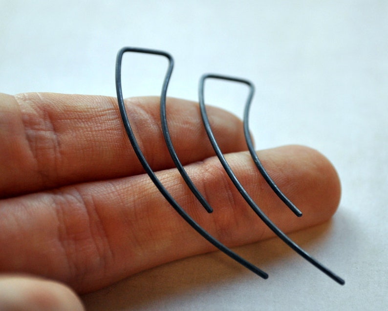 Black Oxidised Streamlined Earrings. Simple Sterling Silver. Modern Contemporary Sleek Elegant Design. image 4