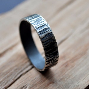 Rustic Men's Wedding Ring. Oxidized Distressed. 6mm Wide Flat Band. Made in your custom size from recycled ethical silver. image 2