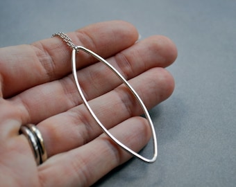 Sterling Silver Large Leaf Necklace. Simple, Sleek Jewelry. Minimalist statement Piece.