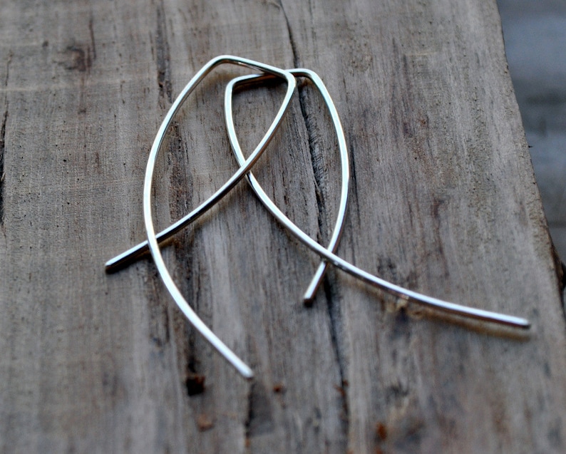 Minimalist Sterling Silver Earrings. Curved dangle threader Etsy
