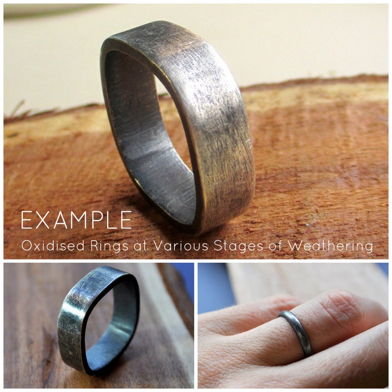 Personalized Sterling Silver Secret Message Ring. Custom Stamped Wedding Band. Oxidized. 6mm. Wedding Ring. Flat Ring. Black. Grey image 5