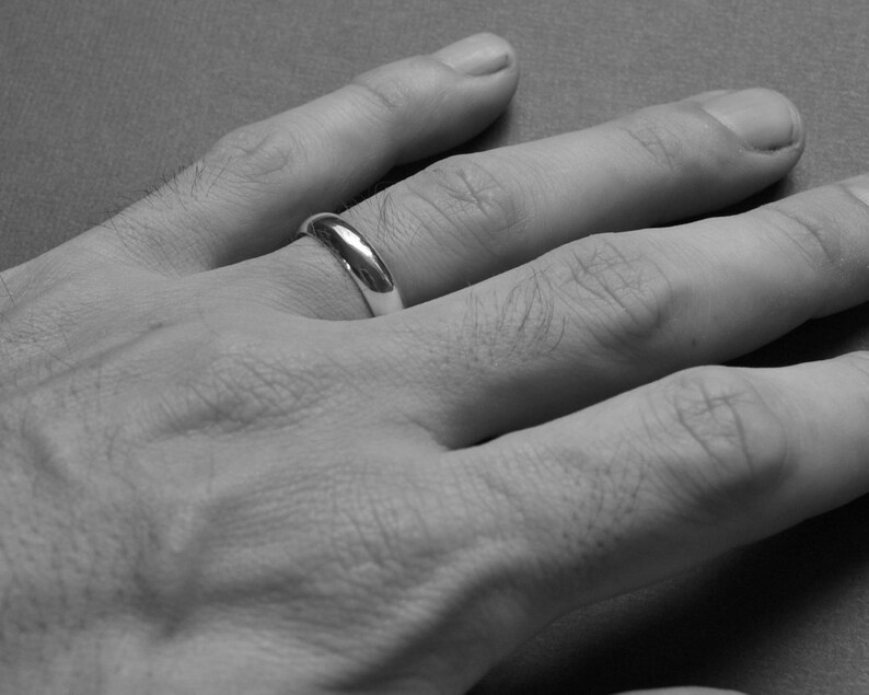 His & Hers Wedding Band Set 2mm 5mm half-round high-shine eco sterling silver rings. Handmade in Australia. image 4