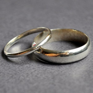 His & Hers Wedding Band Set 2mm 5mm half-round high-shine eco sterling silver rings. Handmade in Australia. image 1