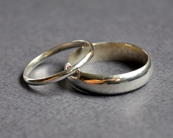 His & Hers Wedding Band Set - 2mm + 5mm half-round high-shine eco sterling silver rings. Handmade in Australia.