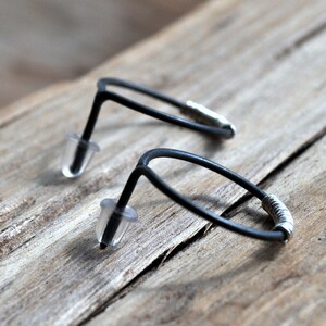 Silver Lining Small Hoop Earrings Grey Oxidised Sterling Silver with a Splash of Contrasting Bright Sterling Silver Coil. image 5