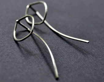 Long Leaf Threader Earrings. Sterling Silver. Simple, Sleek, Mimimalist Design. Jewelry. Nature, plant, abstract.