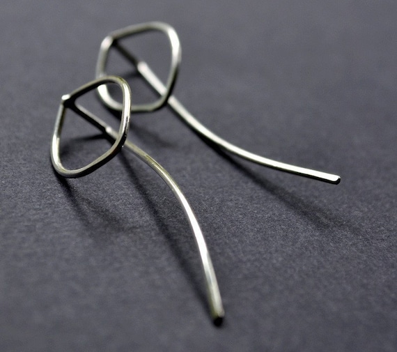 Long Leaf Threader Earrings. Sterling Silver. Simple, Sleek, Mimimalist Design. Jewelry. Nature, plant, abstract.
