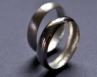 Sterling Silver His and His Rings. 5mm half-round Wedding Band Set. Matte & High Shine. Handmade to order in your size.