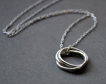 Classic Sterling Silver Nested Hoops Necklace. Interlinked Hoops. Wear 2 Ways. Ethical, Eco. Gift for Her. Handmade in Australia.