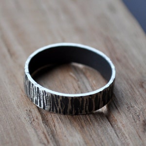 Rustic Men's Wedding Ring. Oxidized Distressed. 6mm Wide Flat Band. Made in your custom size from recycled ethical silver. image 4