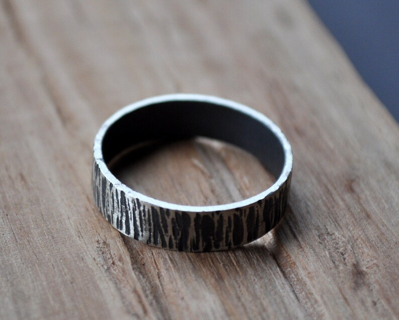 Rustic Men's Wedding Ring. Oxidized Distressed. 6mm Wide Flat Band. Made in your custom size from recycled ethical silver. image 4