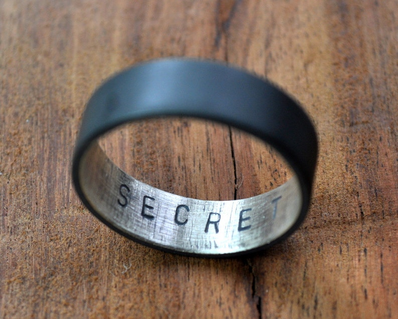 Custom Stamped Men's Ring. Sterling Silver Wedding Band. Personalized. 6mm wide, flat profile. Black/Grey finish. image 5