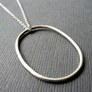 Large Oval Sterling Silver Necklace. Modern, sleek, simple design for everyday wear. image 3