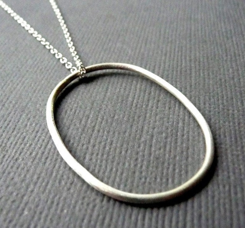 Large Oval Sterling Silver Necklace. Modern, sleek, simple design for everyday wear. image 3