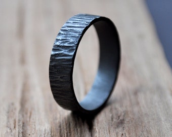 Rustic Men's Ring. Oxidized Sterling Silver Wedding Ring. (Oxidised, Black, Grey.) 6mm Wide Flat Band. Custom Size. Recycled. Eco.