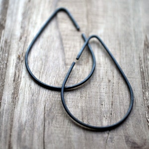 Black Oxidised / Oxidized Raindrop Earrings. Sterling Silver Jewelry. Modern Contemporary Simple Sleek Elegant Design. image 3