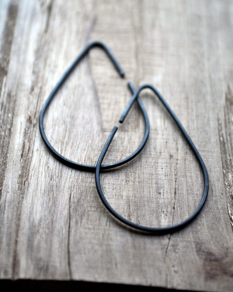 Black Oxidised / Oxidized Raindrop Earrings. Sterling Silver Jewelry. Modern Contemporary Simple Sleek Elegant Design. image 3