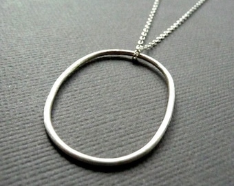 Large Oval Sterling Silver Necklace. Modern, sleek, simple design for everyday wear.