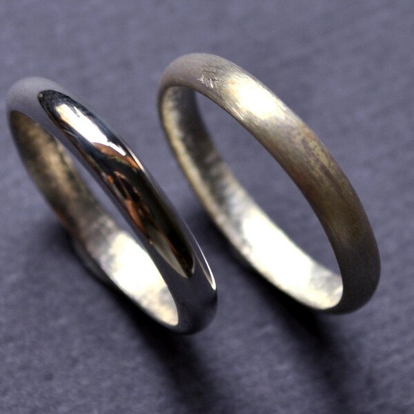 3 mm Halbrund Hers und Hers Sterling Silber Eheringe Set. Damenringe, handgefertigt in Deiner Wunschgröße.