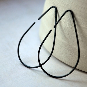Black Oxidised / Oxidized Raindrop Earrings. Sterling Silver Jewelry. Modern Contemporary Simple Sleek Elegant Design. image 1