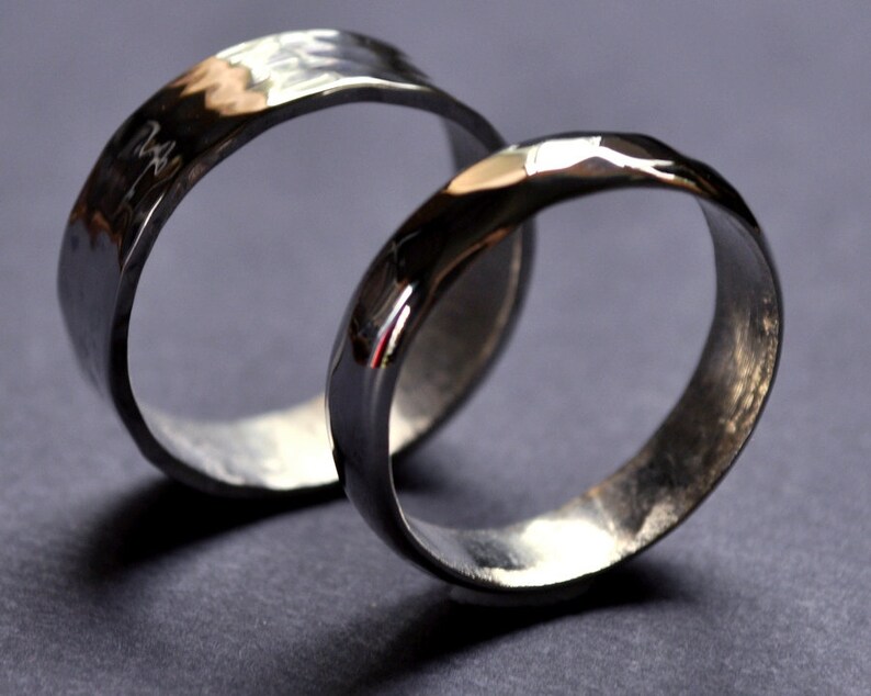 His and His Faceted Sterling Silver Wedding Band Set. Flat 6mm and Half-round 5mm Wedding Rings. Handmade in your custom size. image 2