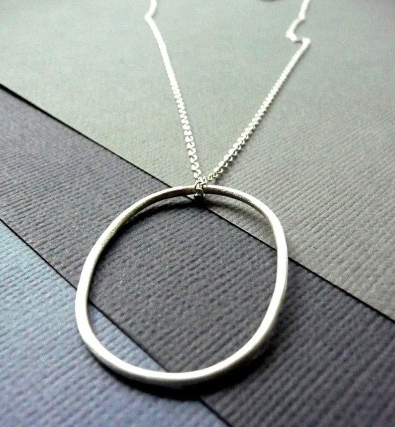 Large Oval Sterling Silver Necklace. Modern, sleek, simple design for everyday wear. image 4