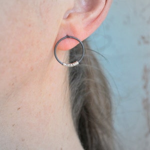 Silver Lining Small Hoop Earrings Grey Oxidised Sterling Silver with a Splash of Contrasting Bright Sterling Silver Coil. image 3