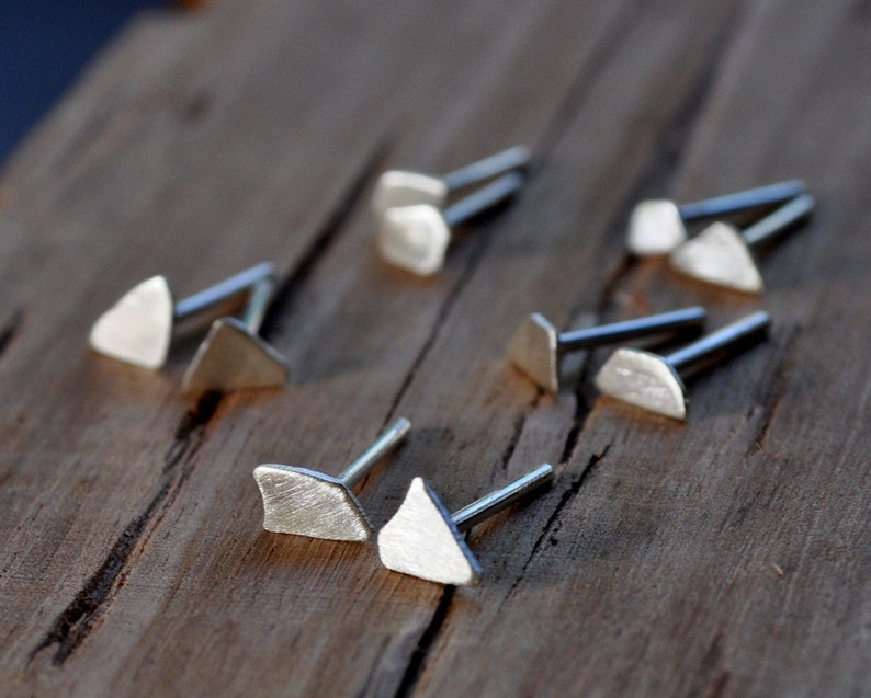 Asymmetrical Sterling Silver Stud Earrings. Post Earrings. Handmade. OOAK. Unique. One, two, three or more. Rubble Earrings. Recycled. Eco. image 1