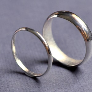 His & Hers Wedding Band Set 2mm 5mm half-round high-shine eco sterling silver rings. Handmade in Australia. image 2