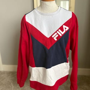 Upcycled Y2K Oversized Hoodie – Red White Blue Colorblock Sweater Large Gender Neutral Streetwear Pullover