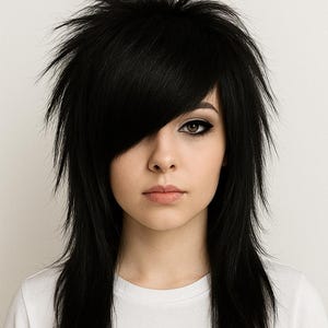 Emo Scene Straight Black Skunk Human Hair Wig | Center Part Wig for a Stunning Look | 13x4 | Lace Front Wig | Light Styles | Black