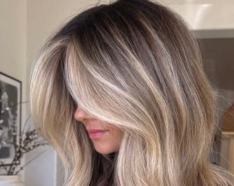 LUXE Blonde Human Hair Wig | Blonde Highlights Money Piece | 13x4 | Lace Front Wig | Pre-Plucked Hairline | Natural Looking