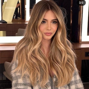Brown with Golden Blonde Body Wave Wig | Human Hair Full Lace Wig | 13x4 | Brunette Brown Blonde Balayage | Luxe Hair Wig