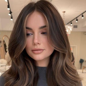 Mono Silk Base Human Hair Topper | Brown Highlight Wavy Ombré Topper | 5x5 | Natural Look Topper | Shoulder Length with Bangs for Women
