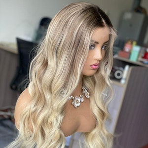 Blonde Balayage Light Root Melting Root Smudge Human Hair Lace Front Wig |  Balayage Wavy Wig | Glueless 11x5.5 | Luxe European Hair Wig