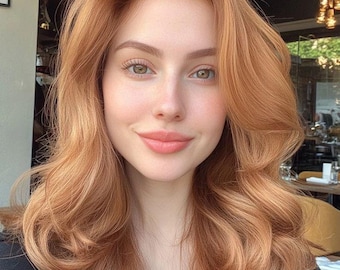 Luxe European Hair Wig | Copper Red Human Hair Wig Glueless | Realistic Natural Looking Wavy | Long Auburn Wig for Daily Wear | Marie