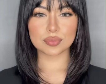 Low Density Natural Black Bangs Hair Wig | Black 5x5 Glueless