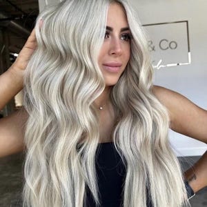 Blonde Platinum Blonde Highlights Lace Front Wig | European Wig | Middle Part | 11.5 x 5x5 | Realistic Transparent Long Balayage Hairline