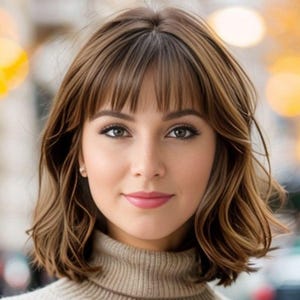 Mono Silk Base Human Hair Topper | Brown Highlight Wavy Ombré Topper | 5x5 | Natural Look Topper | Shoulder Length with Bangs for Women