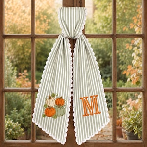 Personalized Fall Wreath Sash, Pumpkin Monogram Door Bow, Embroidered Autumn Wreath Decor, Harvest Front Door Decoration