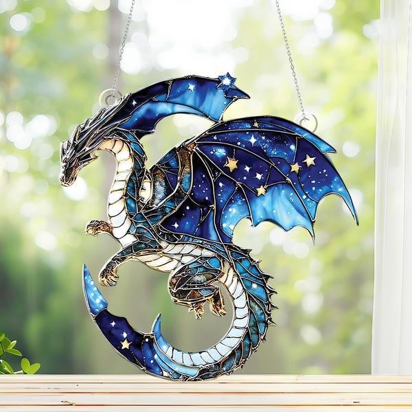 Celestial Dragon Suncatcher, Halloween Dragon Ornament, Fantasy Gift for Him or Her, Mythical Home Decor, Dragon Lover Gift, Halloween Decor