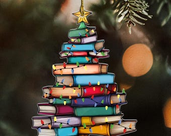 クリスマスブックツリーオーナメント、読書好きのクリスマスツリー