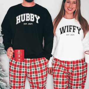 Personalized Hubby and Wifey Sweatshirt, Matching Couple Shirt, Custom Anniversary Sweatshirt, Valentines Day Gift, Husband and Wife Sweater