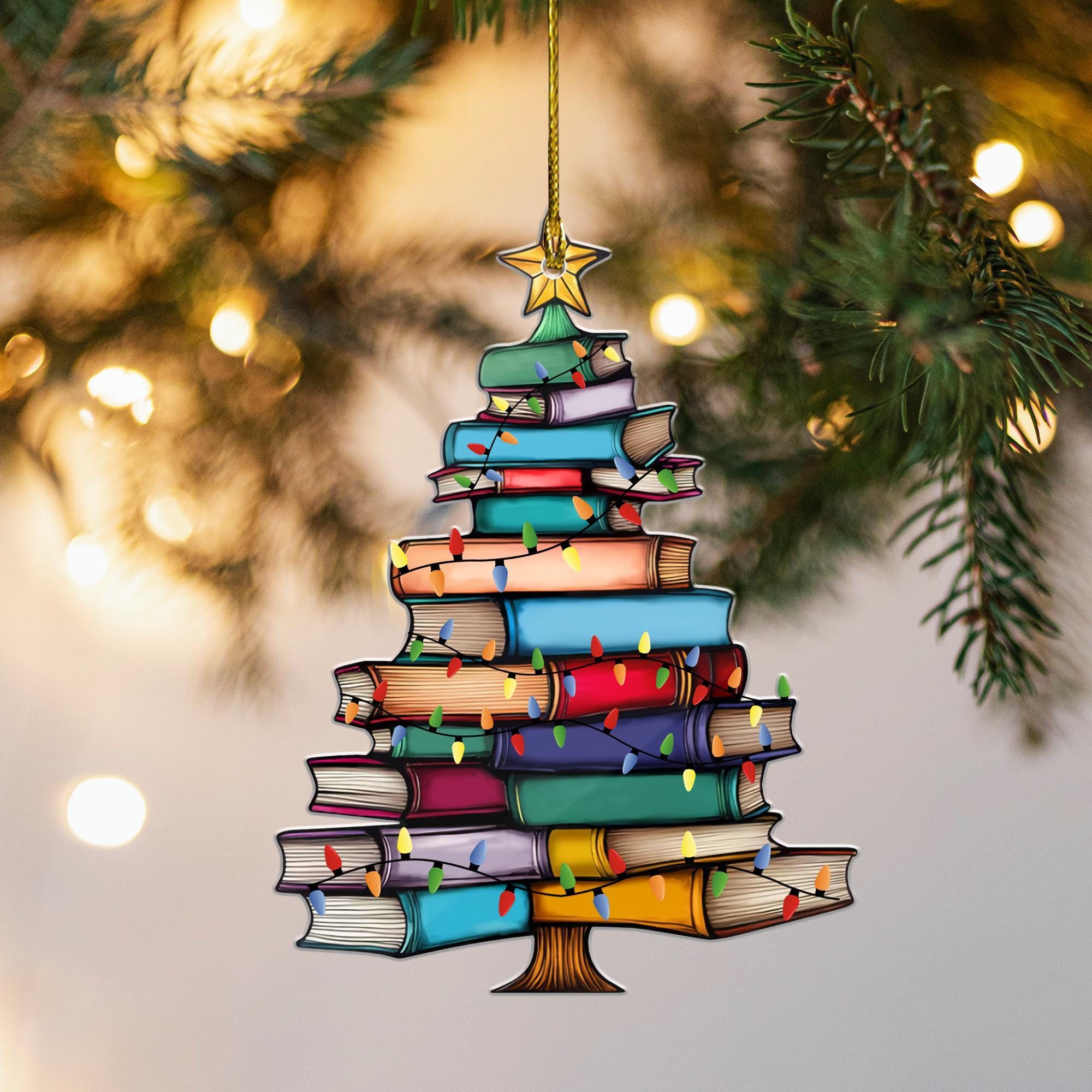 クリスマスブックツリーオーナメント、読書好きのクリスマスツリー