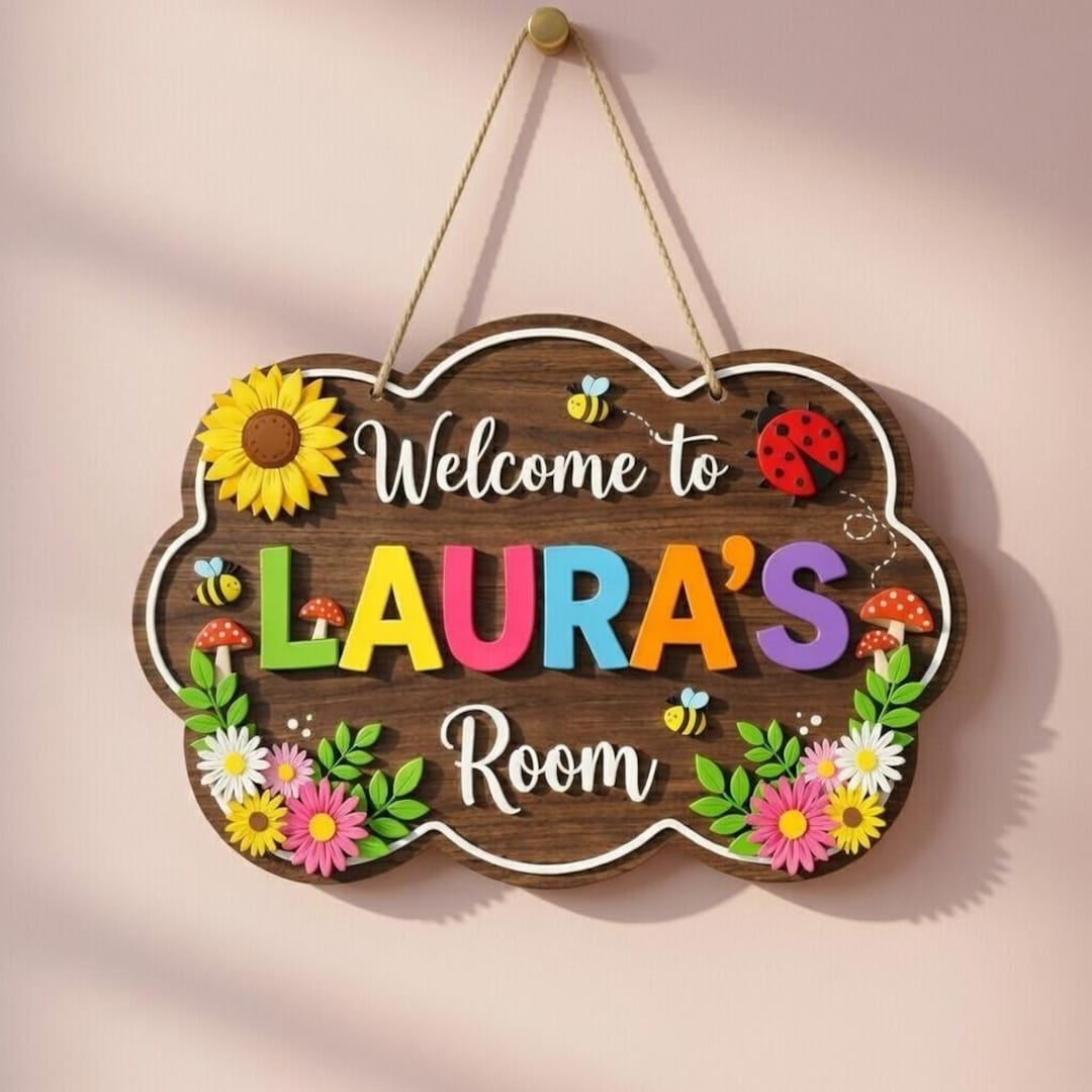 Custom Girls Room Door Sign, Personalized Nursery Name Sign, 3D Wooden ...
