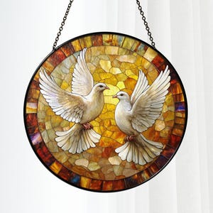 Dove Couple Stained Glass Suncatcher, Peace Bird Window Hanging, Wedding Gift, Anniversary Gift, Romantic Decor, Love Birds Home Art