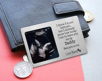 Tarjeta de billetera metálica personalizada con ultrasonido para papá, regalo para el primer día del padre, recuerdo de la ecografía del embarazo, regalo para revelar el embarazo para un nuevo papá.