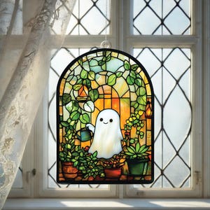 Cute Ghost Greenhouse Suncatcher, Halloween Window Hanging, Plant Lover Gift, Ghost Acrylic Decor, Spooky Gift for Mom, Halloween Decor