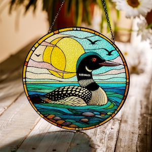 Loon Bird Stained Glass Sun Catcher, Loon Suncatcher Ornament, Housewarming Gift, Loon Bird Decor, Bird Lover Gift, Animal Lover Home Decor